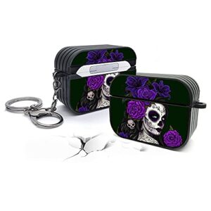 yuhua sugar skull girl halloween compatible with airpods pro 2 case nightmare comic anime roses girls women teens placemat gifts protective case cover for airpods pro2 (purple sugar)