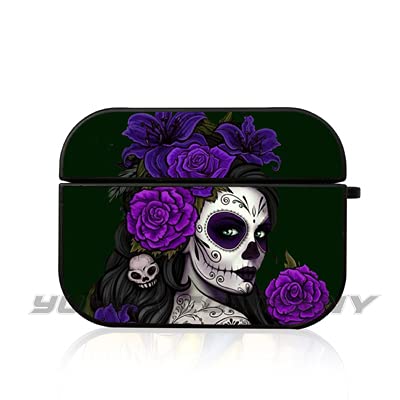 Yuhua Sugar Skull Girl Halloween Compatible with Airpods Pro 2 Case Nightmare Comic Anime Roses Girls Women Teens Placemat Gifts Protective Case Cover for AirPods Pro2 (Purple Sugar)