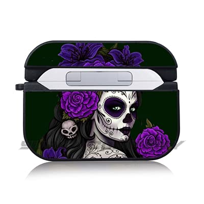 Yuhua Sugar Skull Girl Halloween Compatible with Airpods Pro 2 Case Nightmare Comic Anime Roses Girls Women Teens Placemat Gifts Protective Case Cover for AirPods Pro2 (Purple Sugar)