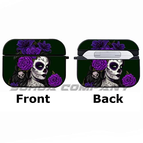 Yuhua Sugar Skull Girl Halloween Compatible with Airpods Pro 2 Case Nightmare Comic Anime Roses Girls Women Teens Placemat Gifts Protective Case Cover for AirPods Pro2 (Purple Sugar)