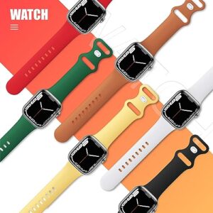 (6 Pack) Sport Band Compatible with Apple Watch Bands 38mm 40mm 41mm 42mm 44mm 45mm 49mm Silicone iWatch Band Ultra 2/Ultra SE Series 9 8 7 6 5 4 3 2 1 Women Men (38mm/40mm/41mm S/M, Red/White/Emerald Green/Sunglow/Brown/Black)