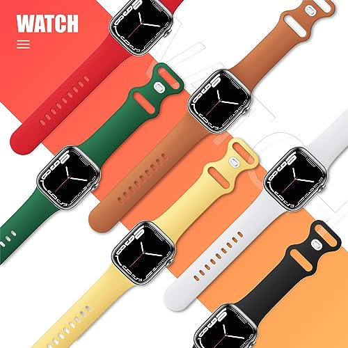 (6 Pack) Sport Band Compatible with Apple Watch Bands 38mm 40mm 41mm 42mm 44mm 45mm 49mm Silicone iWatch Band Ultra 2/Ultra SE Series 9 8 7 6 5 4 3 2 1 Women Men (38mm/40mm/41mm S/M, Red/White/Emerald Green/Sunglow/Brown/Black)