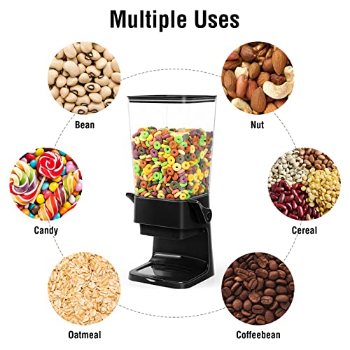 Mivvosakuki Cereal Dispenser Countertop Dual Dry Food Dispenser Large Cereal Containers Storage Organizer Dispensador De Cereales Candy Machine Rice Dispenser For Snack,Nuts, Granola(Black,1PC)