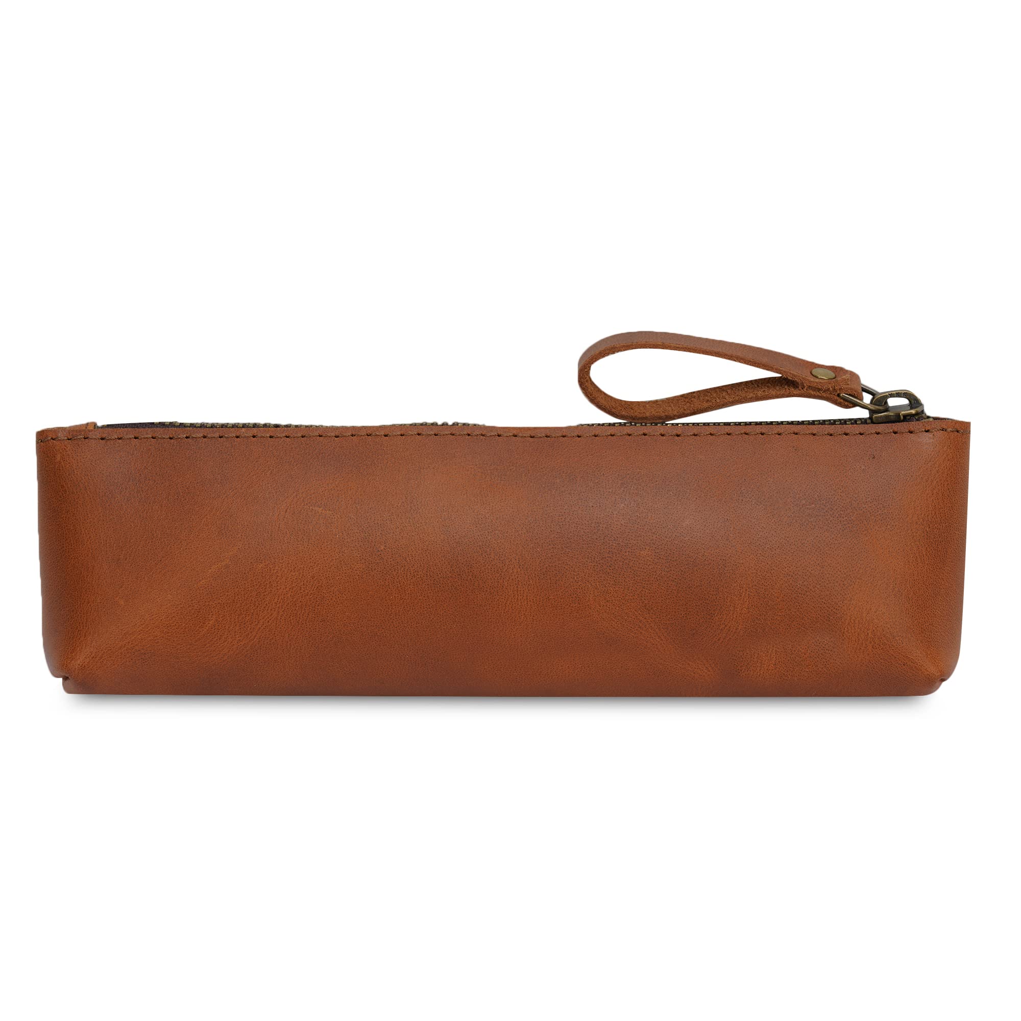 The Antiq: Leather Pencil Pouch, Make-up Brush Pouch, Leather Pencil Case, Zippered Pouch for Make-up essentials, Pen Case, Pen & Marker Case, Pencil Case For Artists & Professionals (Tan)