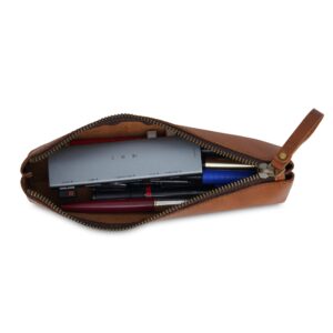 The Antiq: Leather Pencil Pouch, Make-up Brush Pouch, Leather Pencil Case, Zippered Pouch for Make-up essentials, Pen Case, Pen & Marker Case, Pencil Case For Artists & Professionals (Tan)