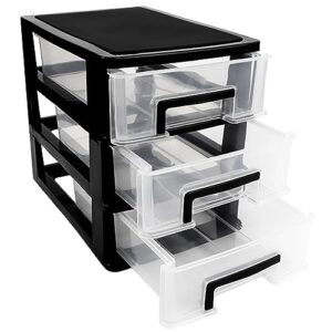 lnq luniqi 3 tier plastic drawer type closet,portable storage cabinet sundries storage cosmetics jewelry storage box for home office(black &transparent)