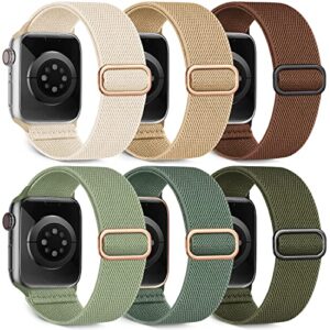 enjoyselfhub stretchy solo loop compatible with apple watch band 38mm 40mm 42mm 41mm 44mm 45mm, 6 pack nylon sport iwatch wristband for apple watch series 8 7 6 5 4 3 2 1 se women men, 38mm brown