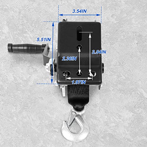 XPV AUTO Boat Trailer Winch 1200lbs Hand Winch with 26ft Blue Winch Strap, 2 Way Ratchet Manual Winch for Jet Ski Boat Towing Waterproof