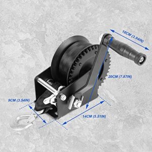 XPV AUTO Boat Trailer Winch 1200lbs Hand Winch with 26ft Blue Winch Strap, 2 Way Ratchet Manual Winch for Jet Ski Boat Towing Waterproof