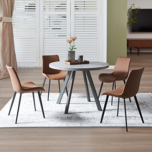 Zerifevni Round Dining Table Set, Mid Century Modern Round Dining Table 35 INCH, Leisure Coffee Table, Saving Space (X-Brown)