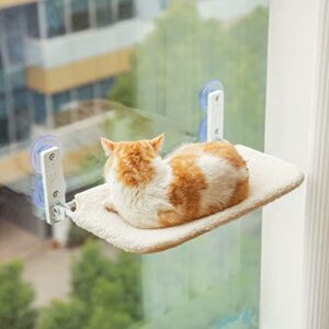 cat window perch durable cat hammock seat for indoor cats reversible mat use year-around foldable cat bed providing all-around sunbath saving space washable holds up to 40 lbs (plush beige)
