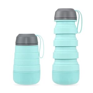 ckiutn collapsible silicone water bottle, reusable bpa free foldable expandable water bottles, 13oz portable leak proof twist cap water cup with bottom storage container (green)