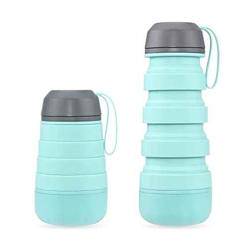 Ckiutn Collapsible Silicone Water Bottle, Reusable BPA Free Foldable Expandable Water Bottles, 13OZ Portable Leak Proof Twist Cap Water Cup with Bottom Storage Container (Green)