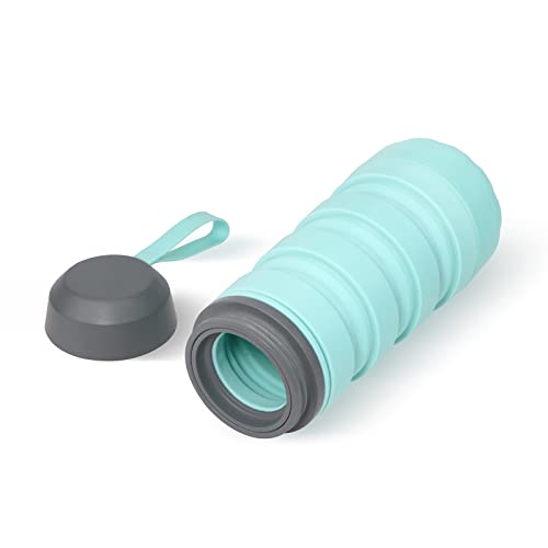 Ckiutn Collapsible Silicone Water Bottle, Reusable BPA Free Foldable Expandable Water Bottles, 13OZ Portable Leak Proof Twist Cap Water Cup with Bottom Storage Container (Green)