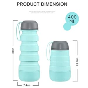 Ckiutn Collapsible Silicone Water Bottle, Reusable BPA Free Foldable Expandable Water Bottles, 13OZ Portable Leak Proof Twist Cap Water Cup with Bottom Storage Container (Green)