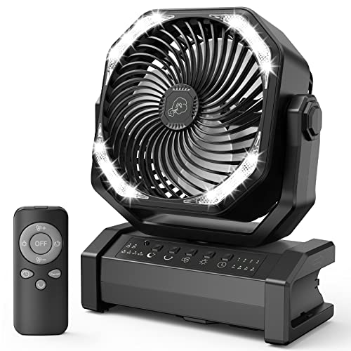 20000mAh Battery Operated Camping Fan, Rechargeable Outdoor Tent Fan with Light & Remote, 4 Speed Auto Oscillating, Runs Up to 60H, Portable Personal Fan for Tent RV Car Travel Hurricane Power Outage