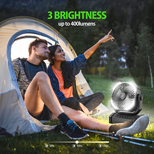 20000mAh Battery Operated Camping Fan, Rechargeable Outdoor Tent Fan with Light & Remote, 4 Speed Auto Oscillating, Runs Up to 60H, Portable Personal Fan for Tent RV Car Travel Hurricane Power Outage