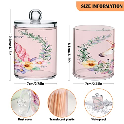 Kigai Unicorn Flower Pink Qtip Holder Dispenser - 14OZ Clear Plastic Apothecary Jars Food Storage Jar with Lids Bathroom Canister Organizer for Coffee, Tea, Candy, Floss (2Pack)