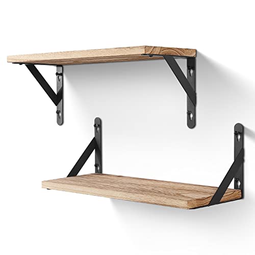 Uten Floating Shelves,Wood Wall Mounted Shelf Set of 2, Multifunctional Wall Storage Shelves for Living Room, Bathroom, Kitchen, or Bedroom,Light Brown