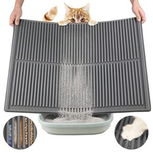 cat litter mat for kitty litter box: kitty litter mats - litter pad - pet mats for floor - kitty litter rug - washable litter mat -cat supplies for indoor cats (xl large 31x24 ", grey)