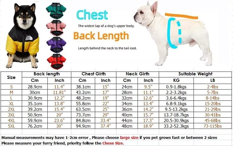 Dog Winter Coat Stylish Dog WaterproofJacket for Small Medium Dogs, Cats -Thicken Dog Coat Windbreaker Puppy Winter Clothes for Cold Weather Snowday