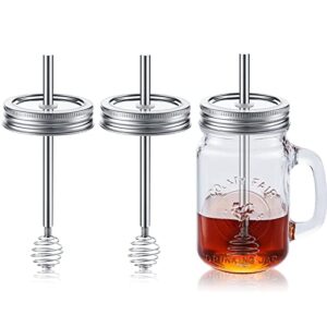 3 pack mason canning jar honey dipper stainless steel honey dipper stick canning lid metal honey dropper honey stirrers lid honeycomb stick wand dipper for regular mouth pot containers dispenser syrup