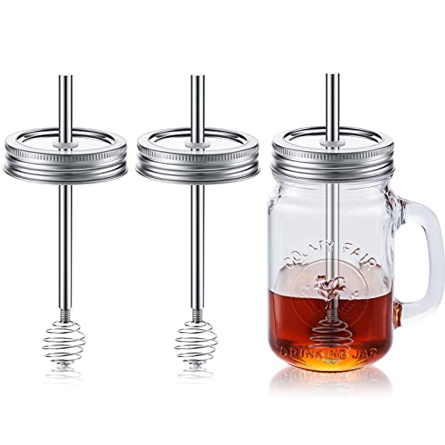 3 Pack Mason Canning Jar Honey Dipper Stainless Steel Honey Dipper Stick Canning Lid Metal Honey Dropper Honey Stirrers Lid Honeycomb Stick Wand Dipper for Regular Mouth Pot Containers Dispenser Syrup