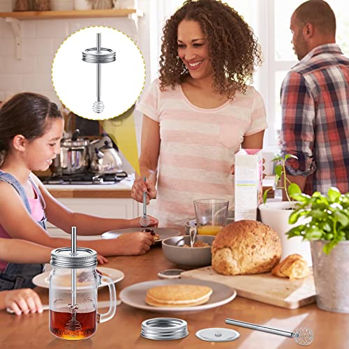 3 Pack Mason Canning Jar Honey Dipper Stainless Steel Honey Dipper Stick Canning Lid Metal Honey Dropper Honey Stirrers Lid Honeycomb Stick Wand Dipper for Regular Mouth Pot Containers Dispenser Syrup