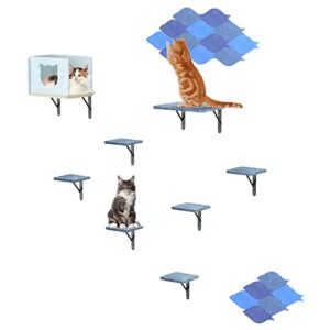 bodato cat wall shelves set, cat wall climbing furniture - 7 wooden steps,1 condo house and 2 fish shape scratcher included