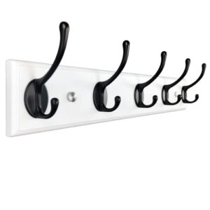 lomejii 5 black hooks wood coat rack wall mount, 17.3’’, heavy duty hooks for hanging clothes,hat,backpack etc, great modern wall decoration for entryway hallway mudroom farmhouse,white