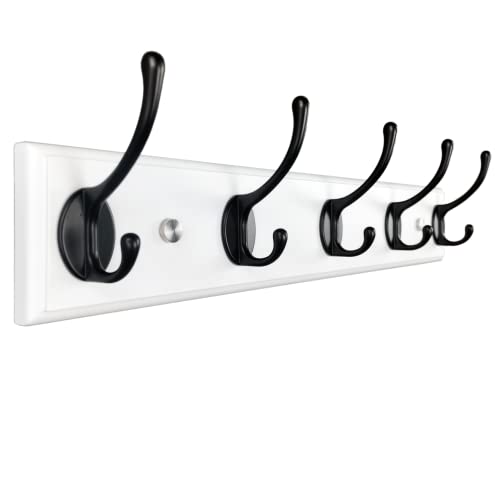 lomejii 5 Black Hooks Wood Coat Rack Wall Mount, 17.3’’, Heavy Duty Hooks for Hanging Clothes,Hat,Backpack etc, Great Modern Wall Decoration for Entryway Hallway Mudroom Farmhouse,White