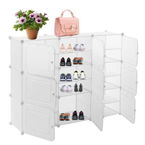 gdrasuya10 portable shoe rack, 36 pair diy shoe storage shelf organizer 6 tier shoe storage cabinet with doors, resin shoe shelves organizer for closet hallway bedroom entryway