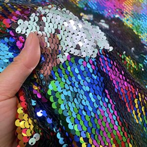 Reversible Sequin Fabric by The Yard Rainbow to Silver Flip Up Sequins Rainbow Two Tone Changing Color Fabric Glitter Fabric for Sewing Rainbow Mermaid Fabric