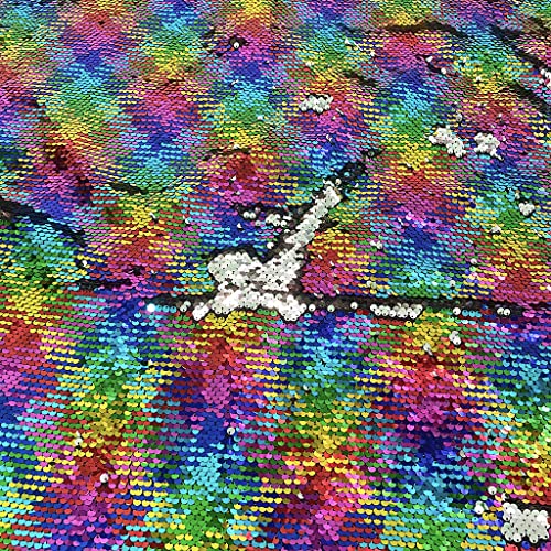 Reversible Sequin Fabric by The Yard Rainbow to Silver Flip Up Sequins Rainbow Two Tone Changing Color Fabric Glitter Fabric for Sewing Rainbow Mermaid Fabric