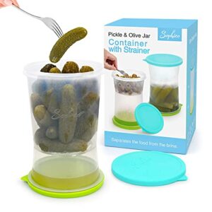 sophico pickle and olives jar container with strainer, 56oz leak-proof juice separator sieve food saver storage containers (large size)