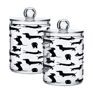 wellday apothecary jars bathroom storage organizer with lid - 14 oz qtip holder storage canister, dachshund dogs black clear plastic jar for cotton swab, cotton ball, floss picks, makeup sponges,hair