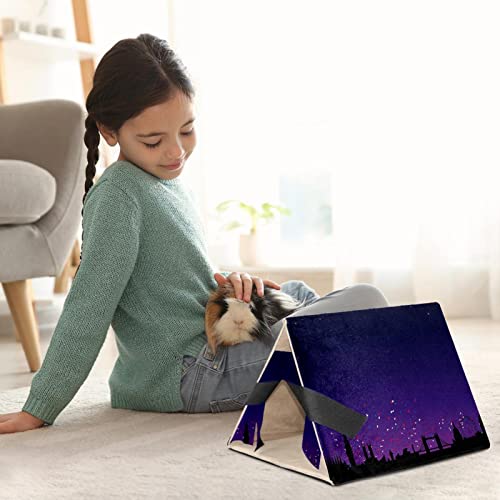 enheng Small Pet Hideout Beautiful City Night Landscape Hamster House Guinea Pig Playhouse for Dwarf Rabbits Hedgehogs Chinchillas