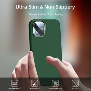 JTWIE [5 in 1 for iPhone 11 Case 6.1 inch, with 2 Pack Screen Protector + 2 Pack Camera Lens Protector, Liquid Silicone Slim Shockproof Protective Phone Case [Microfiber Lining]… (Alpine Green)