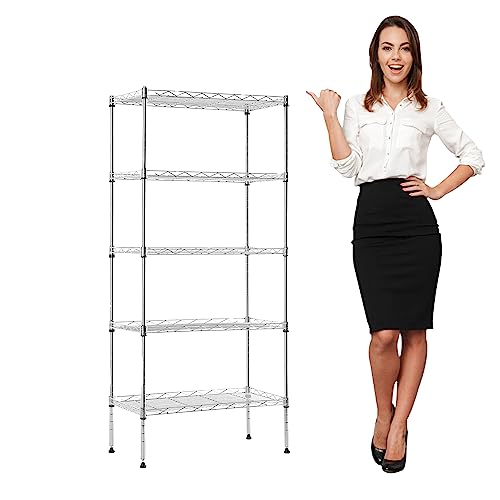 XXkseh 5 Tier Wire Shelving Unit Metal Storage Shelves Heavy Duty NSF Height Adjustable Commercial-Grade Storage Rack Garage Storage Pantry Shelves for Storage, Chrome