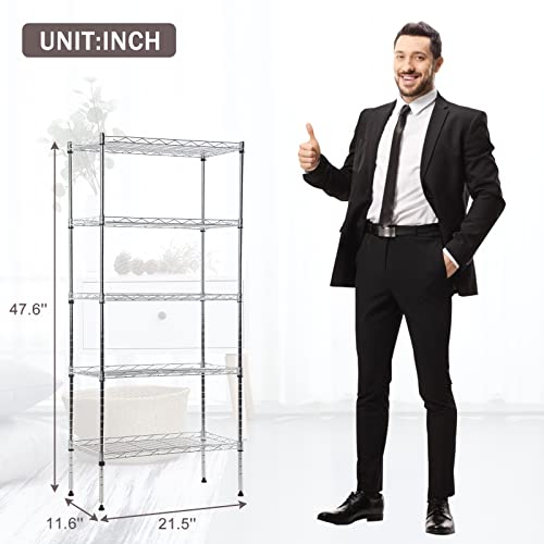 XXkseh 5 Tier Wire Shelving Unit Metal Storage Shelves Heavy Duty NSF Height Adjustable Commercial-Grade Storage Rack Garage Storage Pantry Shelves for Storage, Chrome