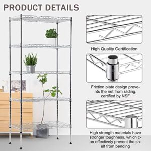 XXkseh 5 Tier Wire Shelving Unit Metal Storage Shelves Heavy Duty NSF Height Adjustable Commercial-Grade Storage Rack Garage Storage Pantry Shelves for Storage, Chrome