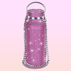 diamond water bottle, bling diamond vacuum flask, sparkling diamond water bottle, high-grade stainless steel rhinestone vacuum flask, leak-proof vacuum flask with chain (pink, 500ml)