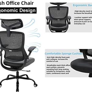 Ergonomic Office Chair, Desk Chair with Lumbar Support, Thick Cushion Breathable Mesh Computer Chair,High Back Desk Chair with 3D Armrests and Adjustable Headrest (Black)