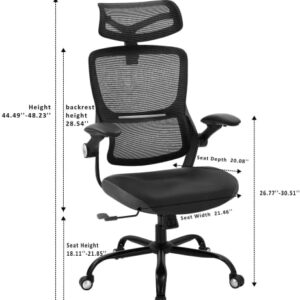 Ergonomic Office Chair, Desk Chair with Lumbar Support, Thick Cushion Breathable Mesh Computer Chair,High Back Desk Chair with 3D Armrests and Adjustable Headrest (Black)