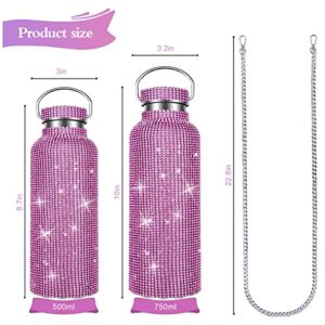 Diamond Water Bottle, Bling Diamond Vacuum Flask, Sparkling Diamond Water Bottle, High-Grade Stainless Steel Rhinestone Vacuum Flask, Leak-Proof Vacuum Flask With Chain (Pink, 750ML)