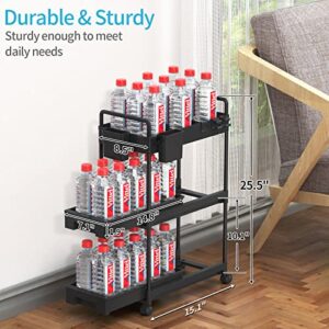 SPACEKEEPER Rolling Storage Cart, Slide Out Bathroom Organizer 3-Tier Laundry Room Organization Shelf Mobile Utility Cart with Hanging Cups, Dividers for Kitchen Bathroom Narrow Spaces, Black