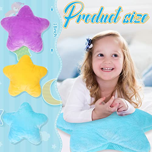 3 Pack Star Shaped Plush Pillow Stuffed Cushion Decorative Throw Pillow Star Pillow Aesthetic Fun Star Shaped Pillow Blue Violet Yellow Star Pillow for Bedroom Room Bed 15.75 x 15.75 Inch (Solid)