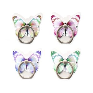 4 pack cute butterfly cellphone stand set, butterfly cell phone ring holder, 360°rotation phone ring grip compatible with all smartphones tablet(pink, yellow, purple, green)