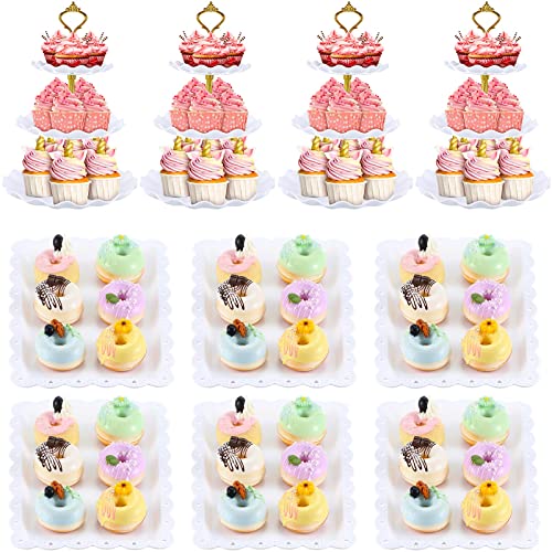 10 Pieces Cupcake Stand Set 4 Pcs 3 Tier Cake Stands Cupcake Tower Display Holder Cup Cake Tree Tower and 6 Pcs Appetizer Dessert Trays Table Set for Wedding Birthday Baby Shower Tea Party Decorations