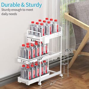 SPACEKEEPER Rolling Storage Cart, Slide Out Bathroom Organizer 3-Tier Laundry Room Organization Shelf Mobile Utility Cart with Hanging Cups, Dividers for Kitchen Bathroom Narrow Spaces, White